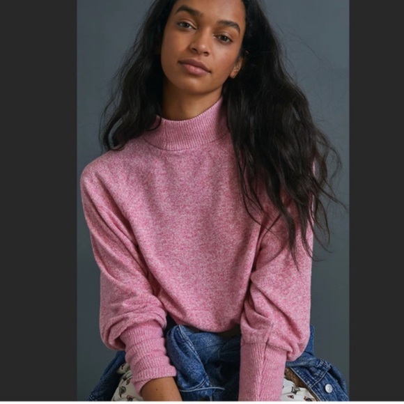 ANTHROPOLOGIE Maeve Pink Oversized Laney Marled Mock Neck Pullover Sweater - Picture 1 of 8